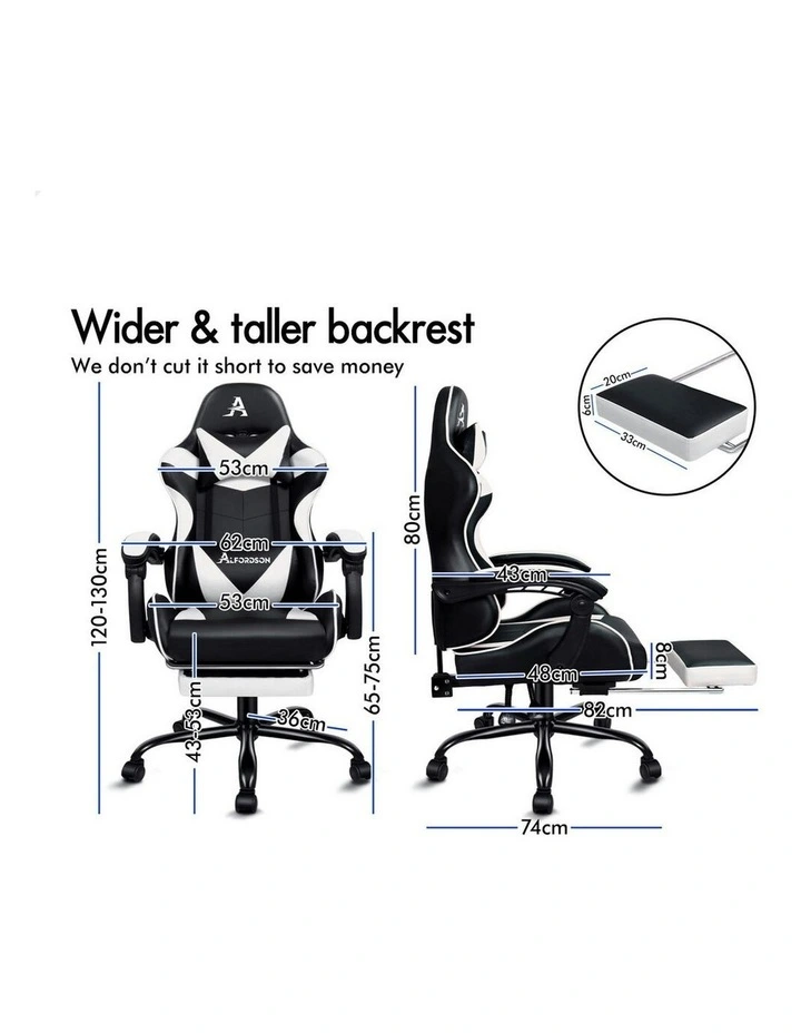 Office Massage Computer Racing Seat PU Leather Gaming Chair in White image 6