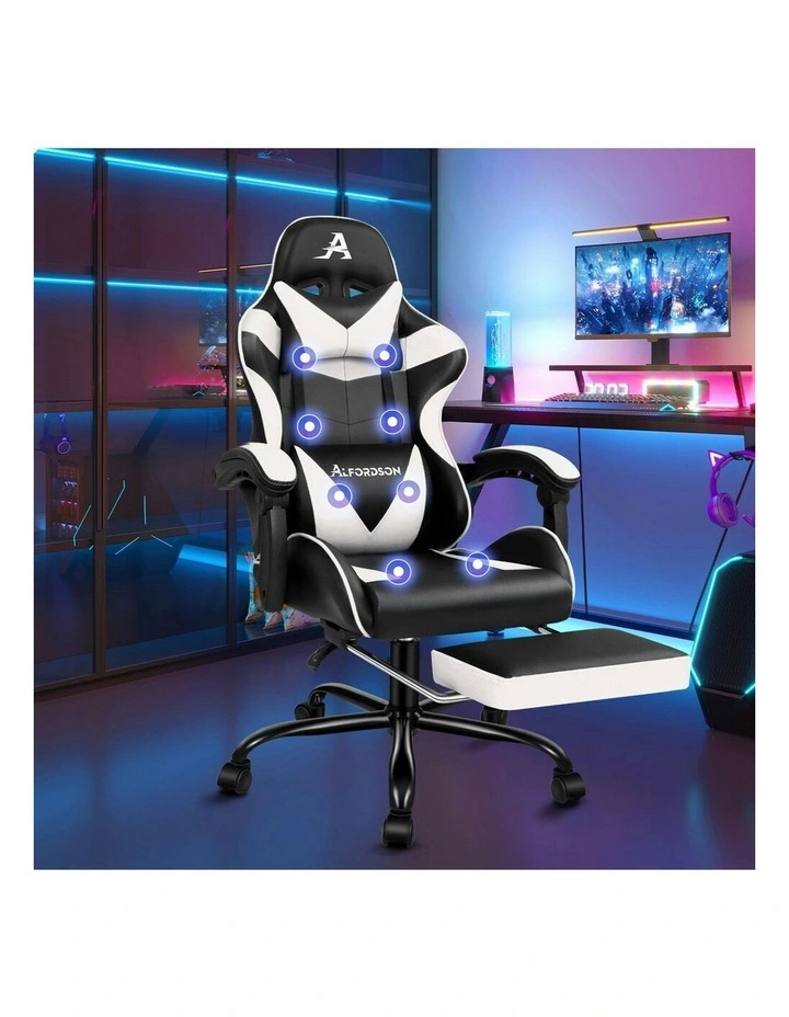 Office Massage Computer Racing Seat PU Leather Gaming Chair in White image 7