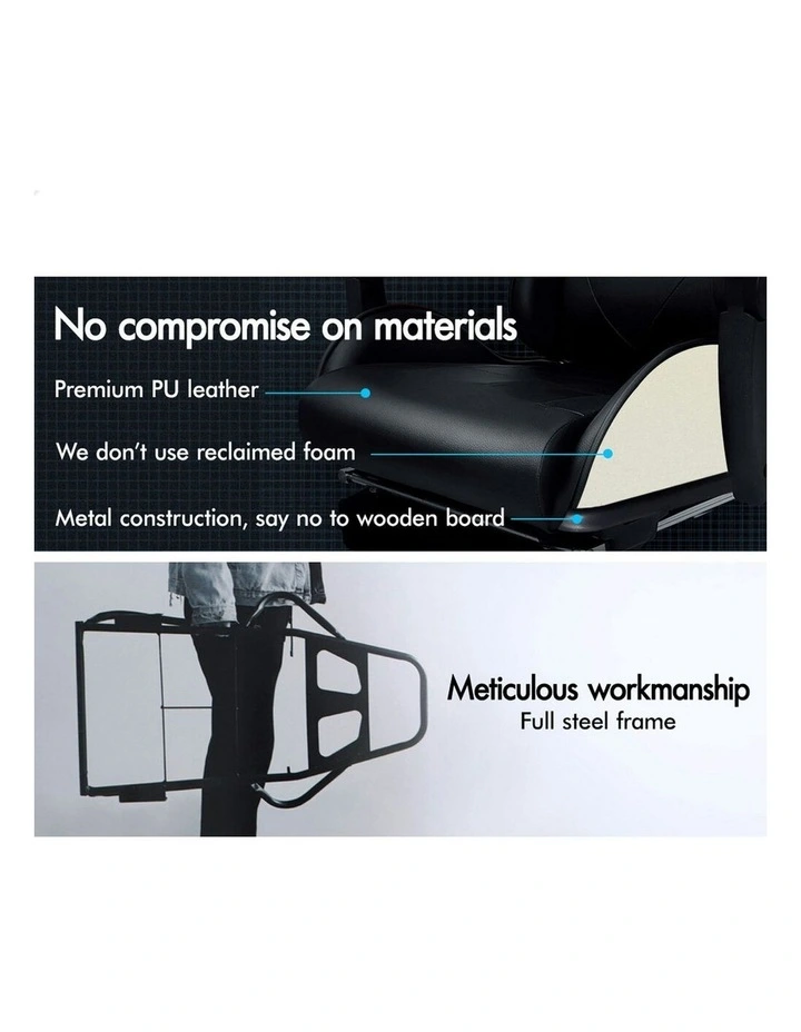 ALFORDSON Gaming Chair with Lumbar Massage Office Chair Black image 4