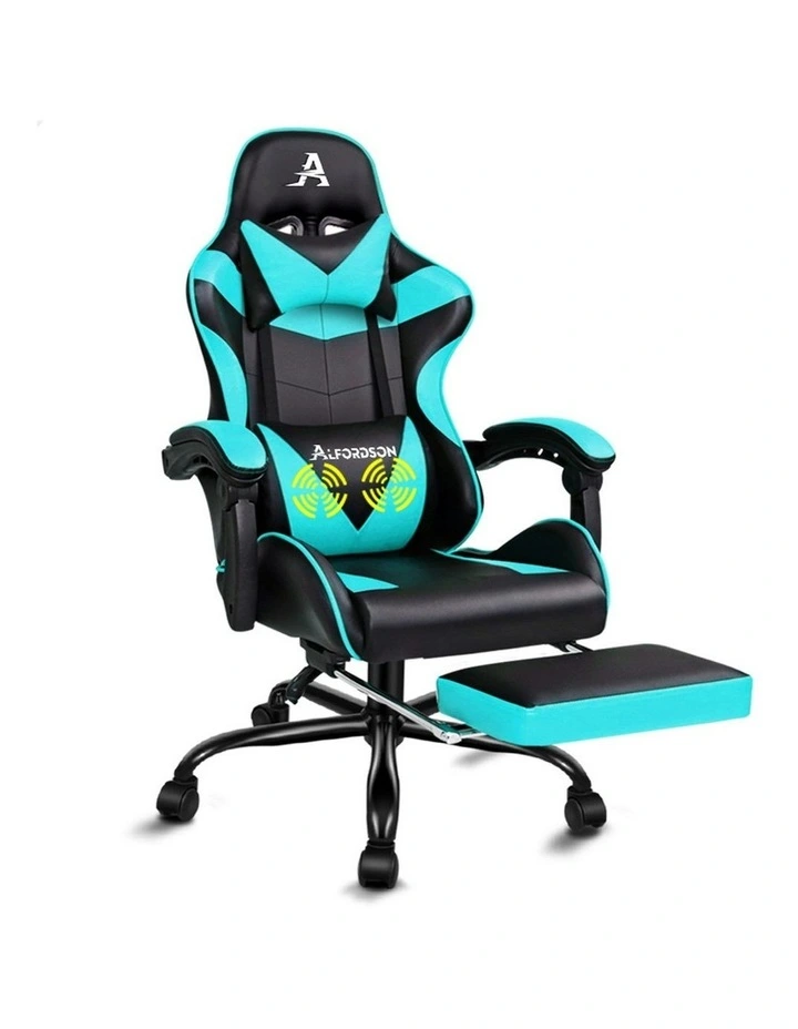 Gaming Chair With Lumbar Massage Office Chair in Cyan image 1