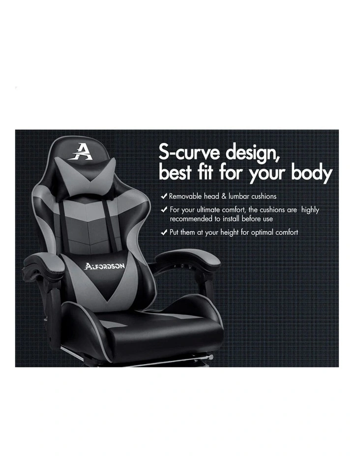 Gaming Chair With Lumbar Massage in Grey image 2