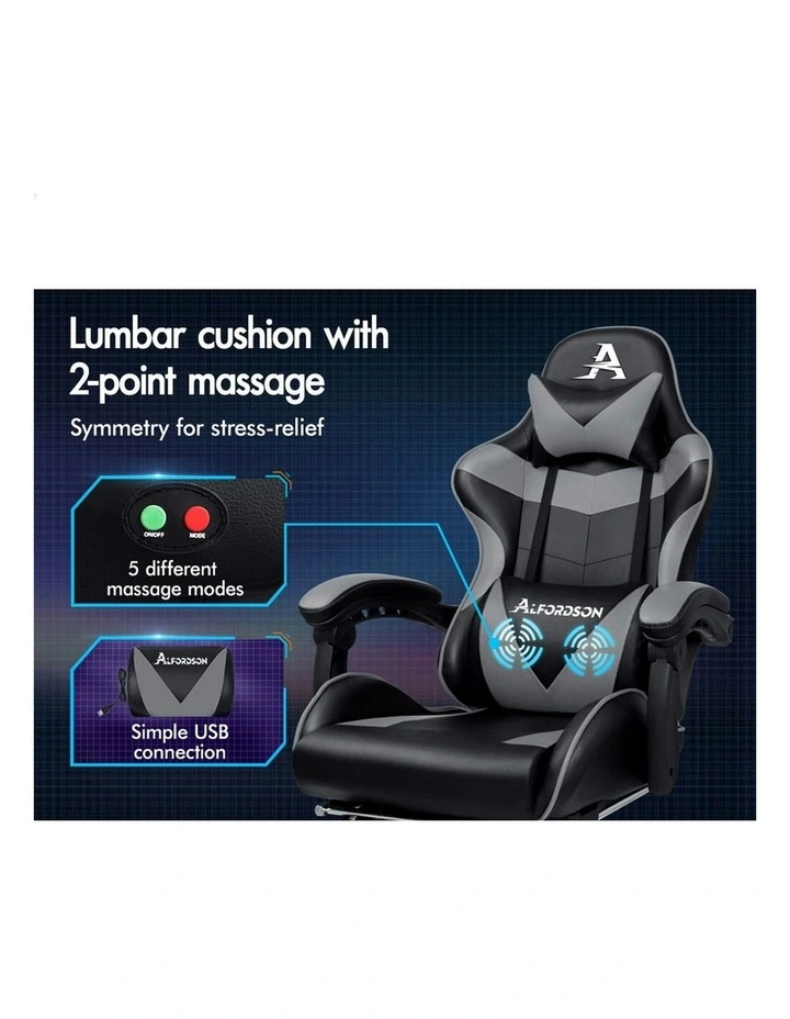 Gaming Chair With Lumbar Massage in Grey image 3