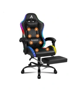 12 RGB LED PU Leather Office Massage Gaming Chair in Black