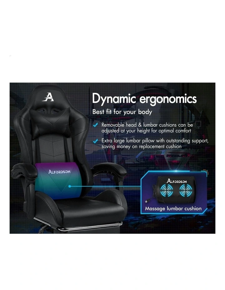 12 RGB LED PU Leather Office Massage Gaming Chair in Black image 2