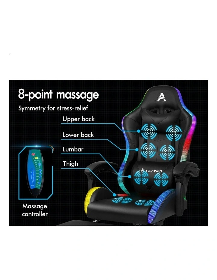 12 RGB LED PU Leather Office Massage Gaming Chair in Black image 3