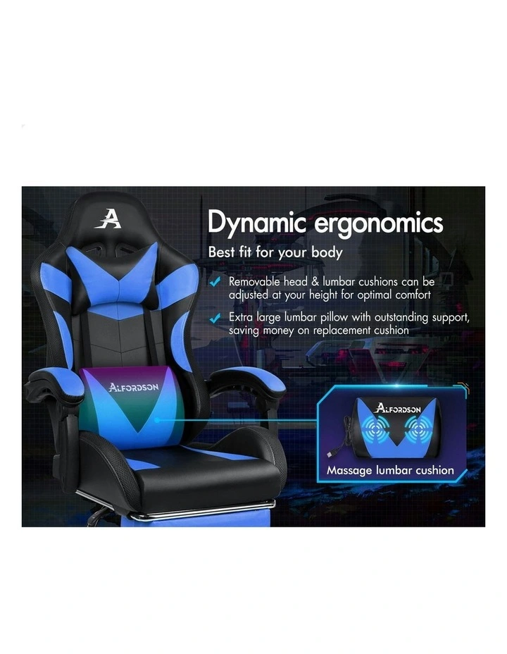 12 RGB LED PU Leather Office Massage Gaming Chair in Blue image 2