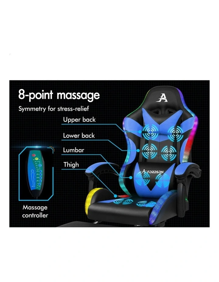12 RGB LED PU Leather Office Massage Gaming Chair in Blue image 3