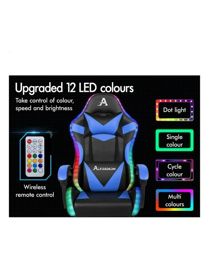 12 RGB LED PU Leather Office Massage Gaming Chair in Blue image 4