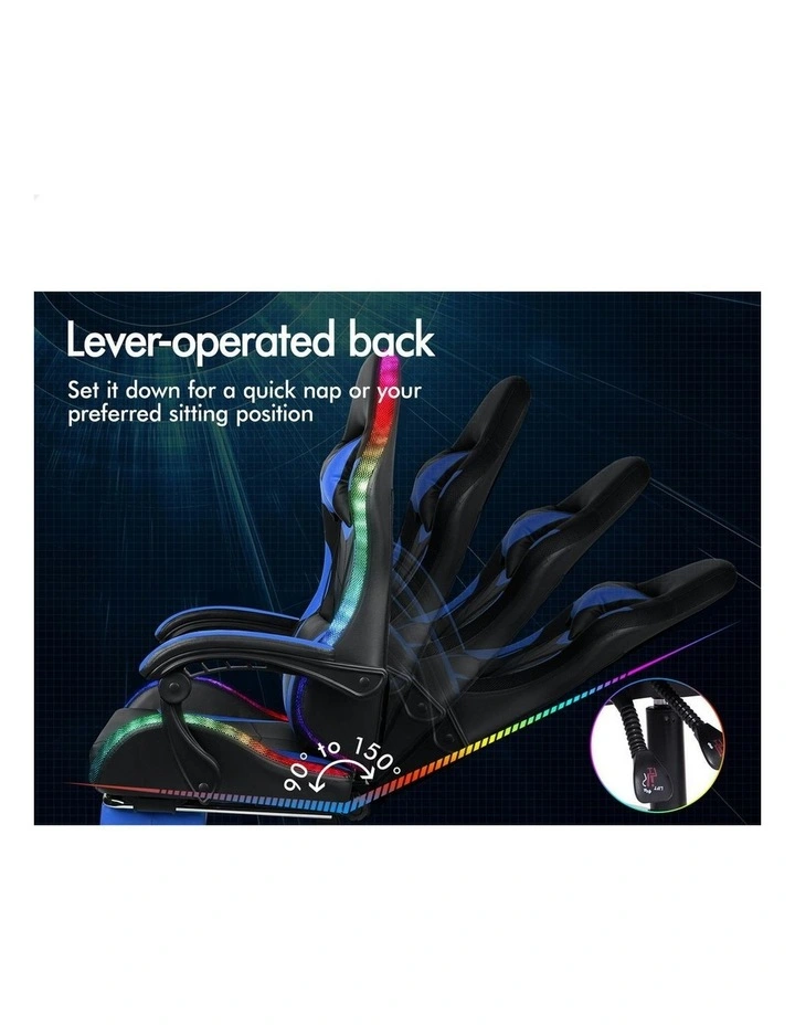 12 RGB LED PU Leather Office Massage Gaming Chair in Blue image 6