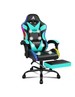 12 RGB LED PU Leather Office Massage Gaming Chair in Cyan