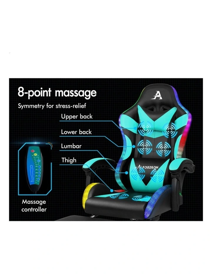 12 RGB LED PU Leather Office Massage Gaming Chair in Cyan image 2