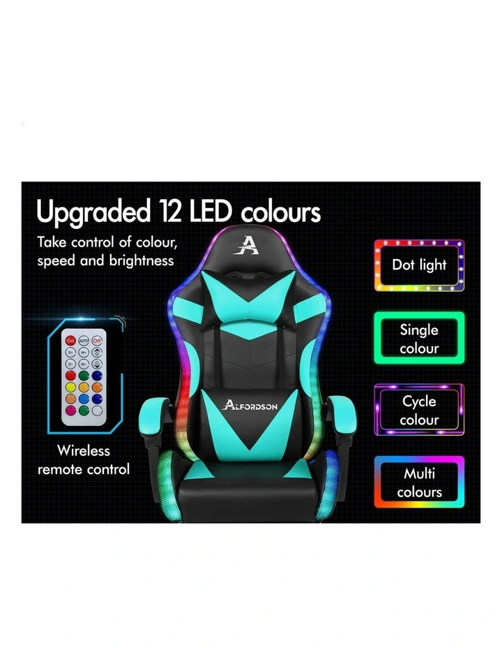 12 RGB LED PU Leather Office Massage Gaming Chair in Cyan image 3