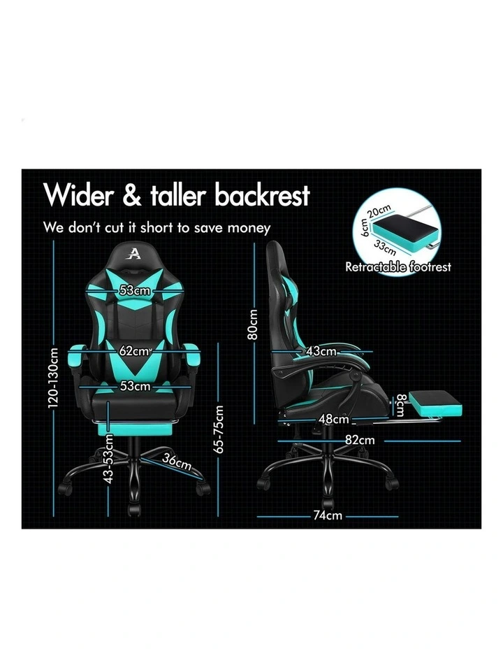 12 RGB LED PU Leather Office Massage Gaming Chair in Cyan image 4