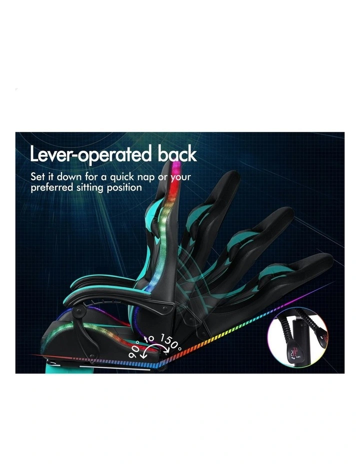 12 RGB LED PU Leather Office Massage Gaming Chair in Cyan image 6