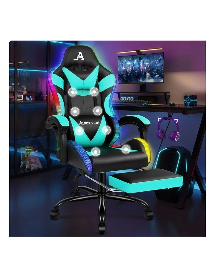 12 RGB LED PU Leather Office Massage Gaming Chair in Cyan image 7