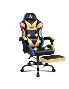 12 RGB LED PU Leather Office Massage Gaming Chair in Gold