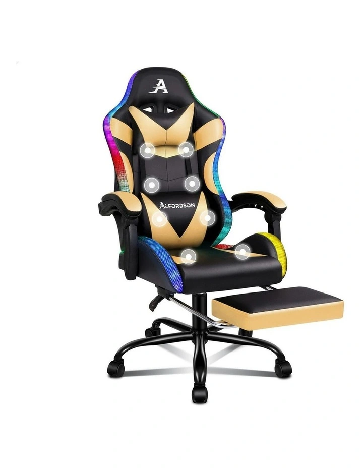 12 RGB LED PU Leather Office Massage Gaming Chair in Gold image 1