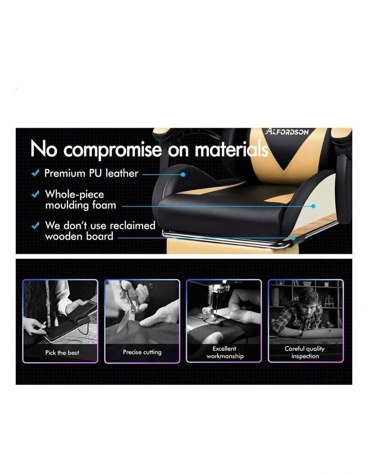 12 RGB LED PU Leather Office Massage Gaming Chair in Gold image 4