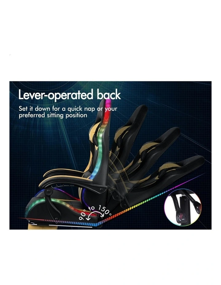 12 RGB LED PU Leather Office Massage Gaming Chair in Gold image 5