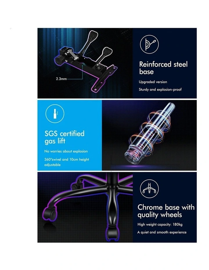 12 RGB LED PU Leather Office Massage Gaming Chair in Gold image 7