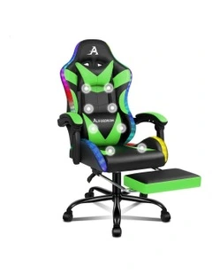 12 RGB LED PU Leather Office Massage Gaming Chair in Green