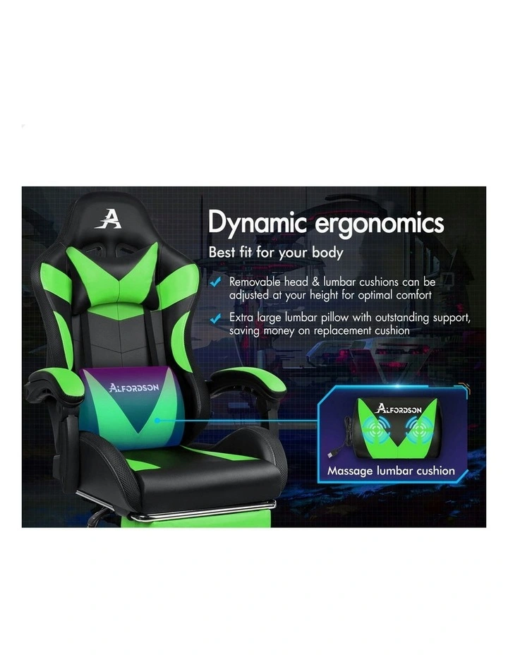 12 RGB LED PU Leather Office Massage Gaming Chair in Green image 2