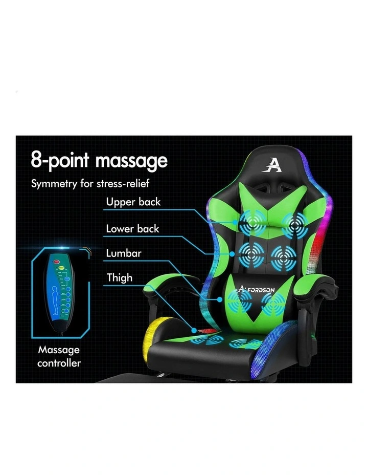 12 RGB LED PU Leather Office Massage Gaming Chair in Green image 3