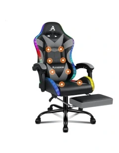 12 RGB LED PU Leather Office Massage Gaming Chair in Grey