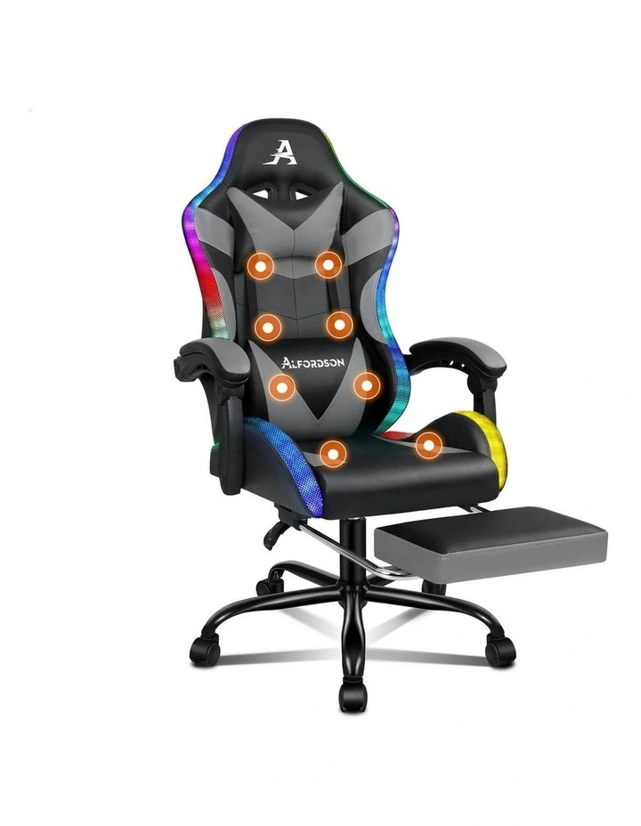 12 RGB LED PU Leather Office Massage Gaming Chair in Grey image 1