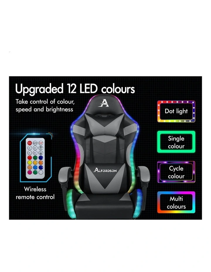 12 RGB LED PU Leather Office Massage Gaming Chair in Grey image 4