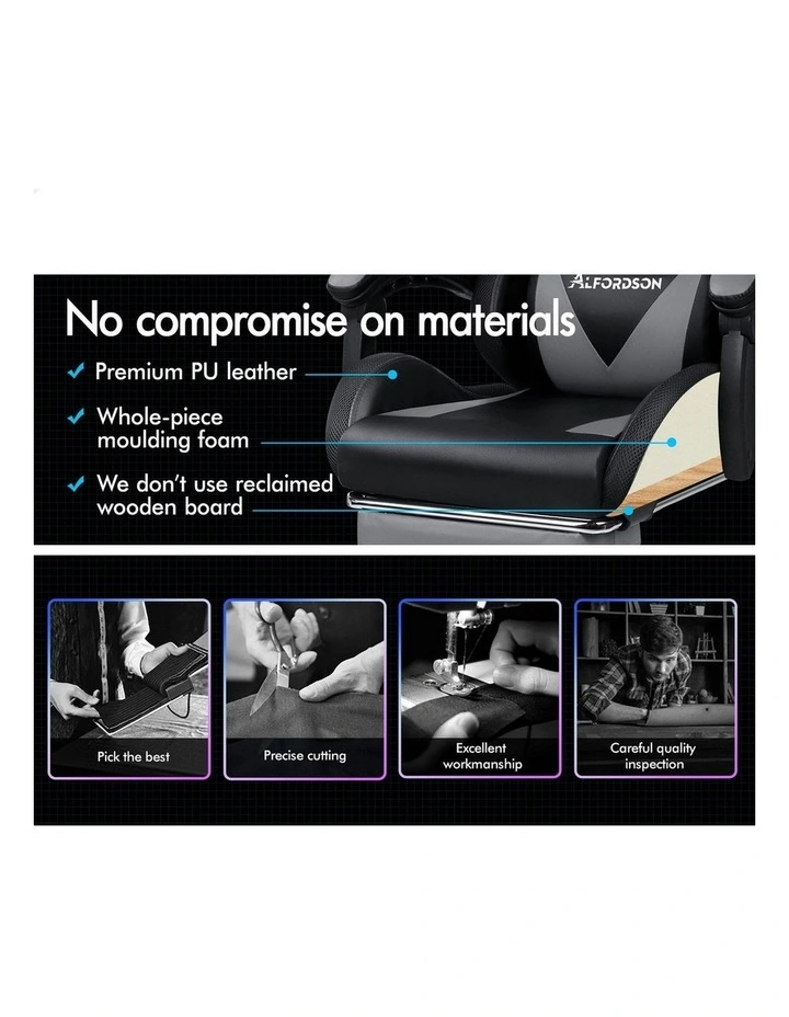 12 RGB LED PU Leather Office Massage Gaming Chair in Grey image 5