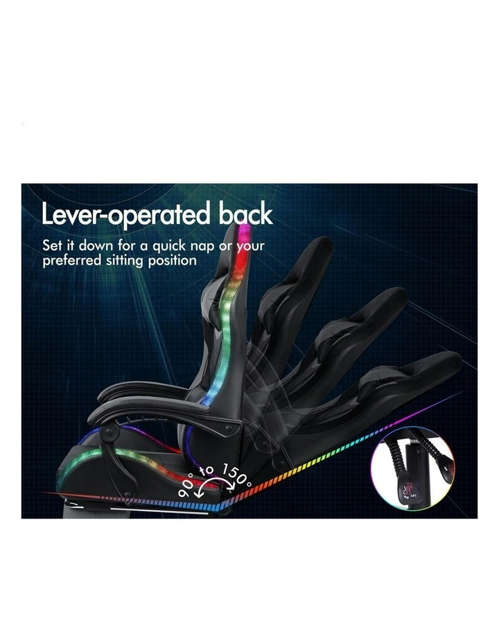 12 RGB LED PU Leather Office Massage Gaming Chair in Grey image 6