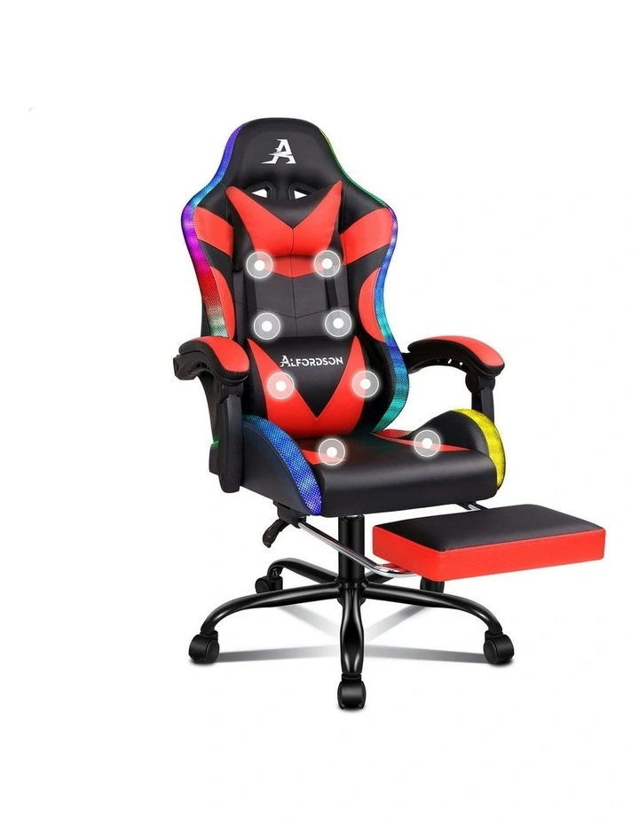 12 RGB LED PU Leather Office Massage Gaming Chair in Red image 1
