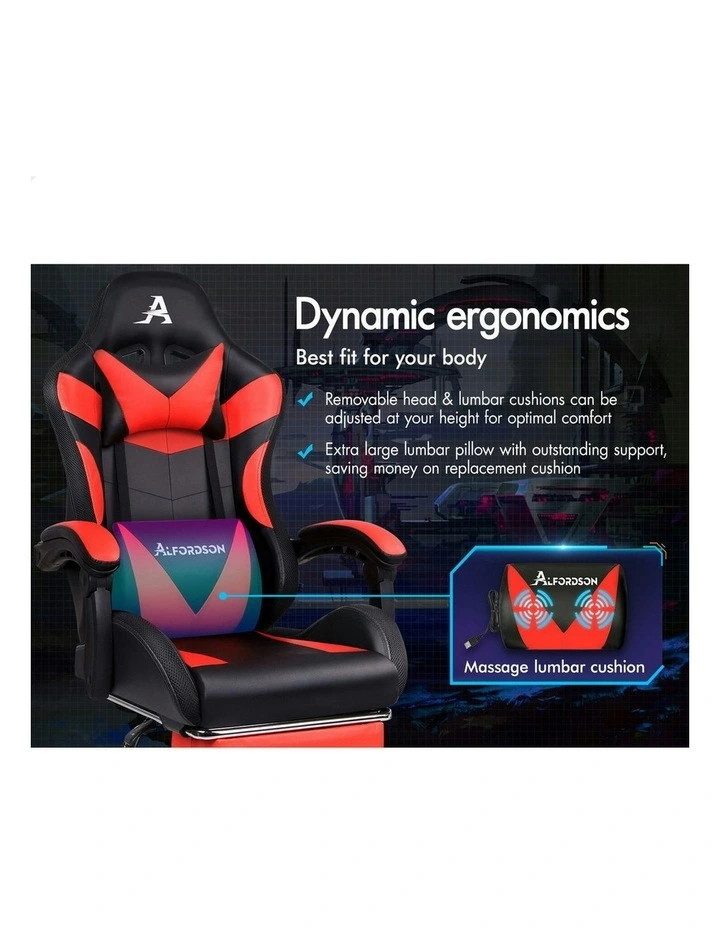 12 RGB LED PU Leather Office Massage Gaming Chair in Red image 2