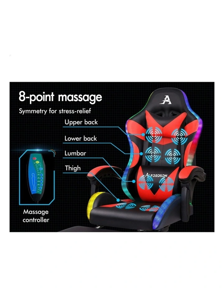 12 RGB LED PU Leather Office Massage Gaming Chair in Red image 3