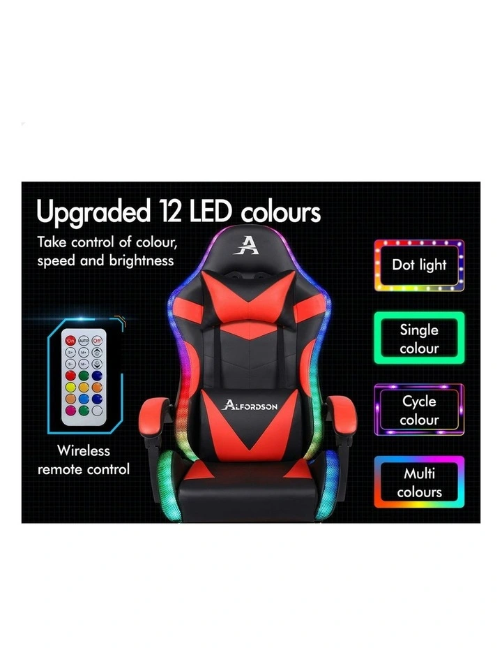 12 RGB LED PU Leather Office Massage Gaming Chair in Red image 4