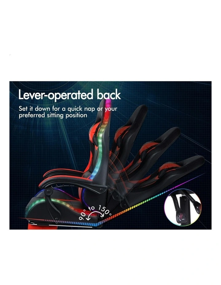 12 RGB LED PU Leather Office Massage Gaming Chair in Red image 6