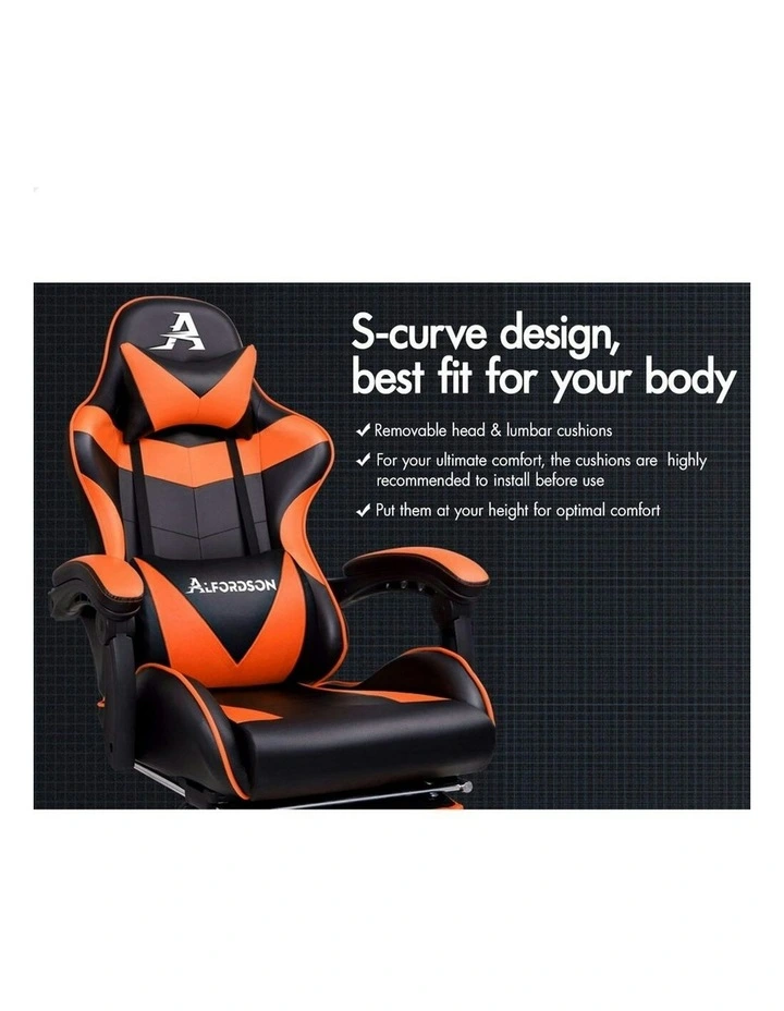 Gaming Chair with Lumbar Massage Office Chair in Black/Orange image 2