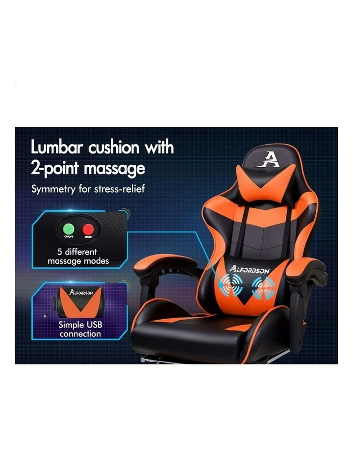 Gaming Chair with Lumbar Massage Office Chair in Black/Orange image 3
