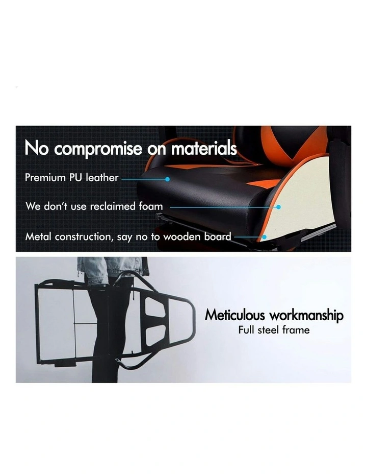 Gaming Chair with Lumbar Massage Office Chair in Black/Orange image 4