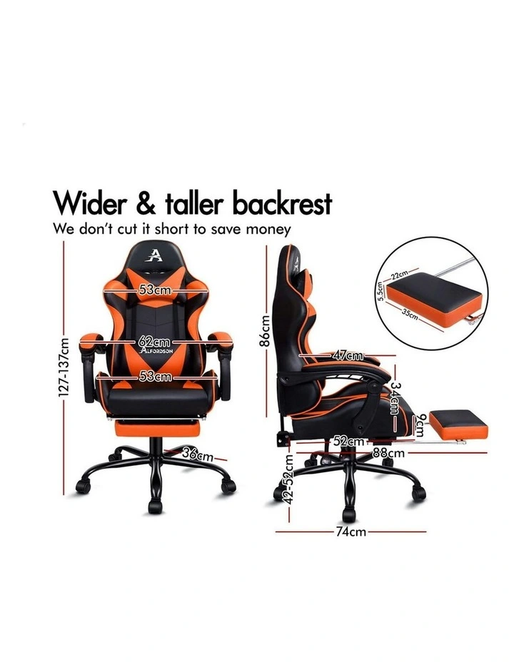 Gaming Chair with Lumbar Massage Office Chair in Black/Orange image 6