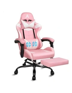 Gaming Chair with Lumbar Massage Office Chair in Pink/White