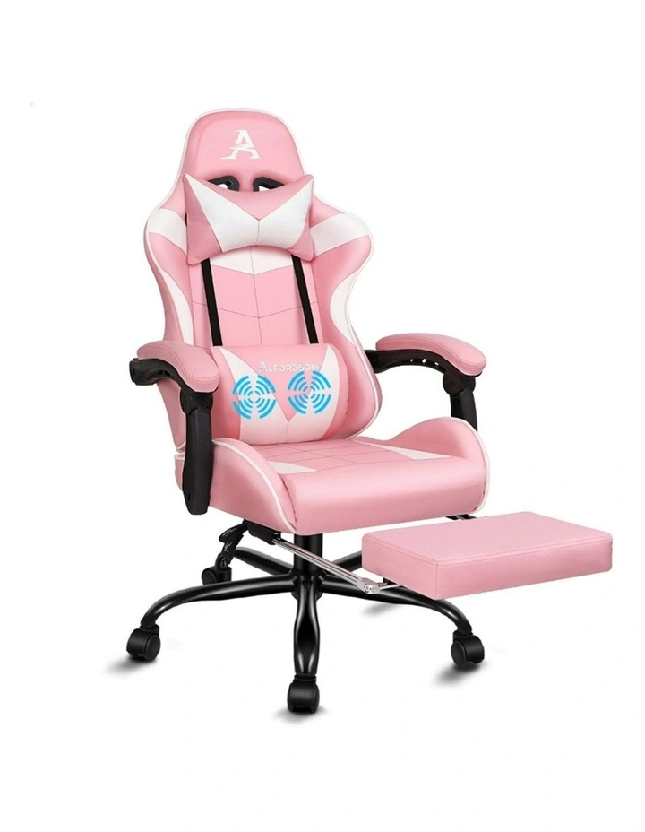 Gaming Chair with Lumbar Massage Office Chair in Pink/White image 1