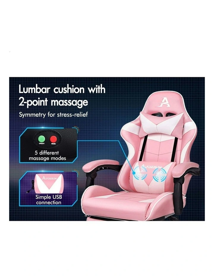 Gaming Chair with Lumbar Massage Office Chair in Pink/White image 3