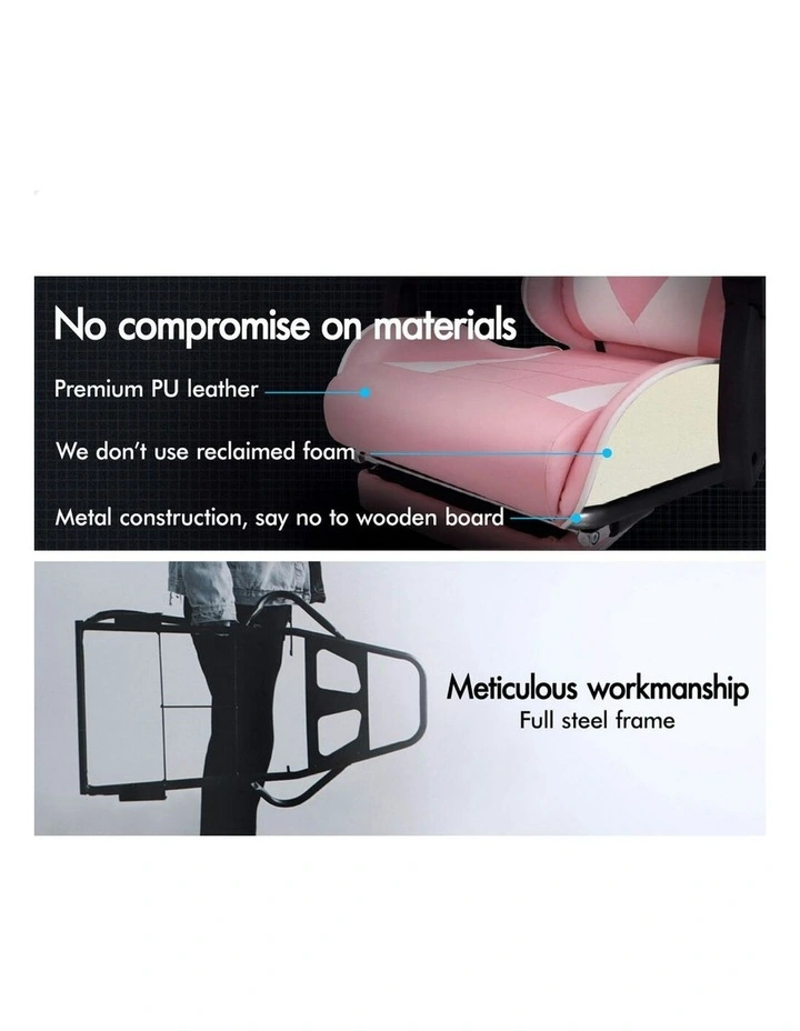 Gaming Chair with Lumbar Massage Office Chair in Pink/White image 4