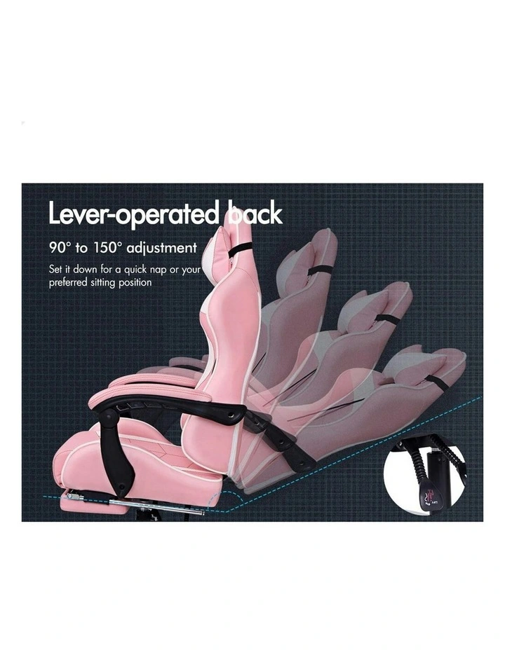 Gaming Chair with Lumbar Massage Office Chair in Pink/White image 5