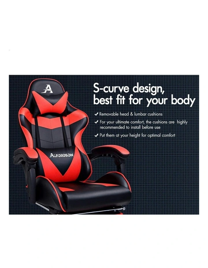 Gaming Chair with Lumbar Massage Office Chair in Black/Red image 2