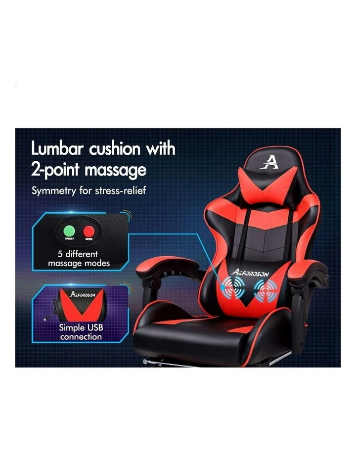 Gaming Chair with Lumbar Massage Office Chair in Black/Red image 3