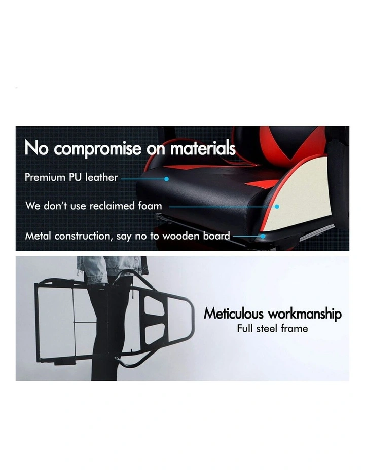 Gaming Chair with Lumbar Massage Office Chair in Black/Red image 4