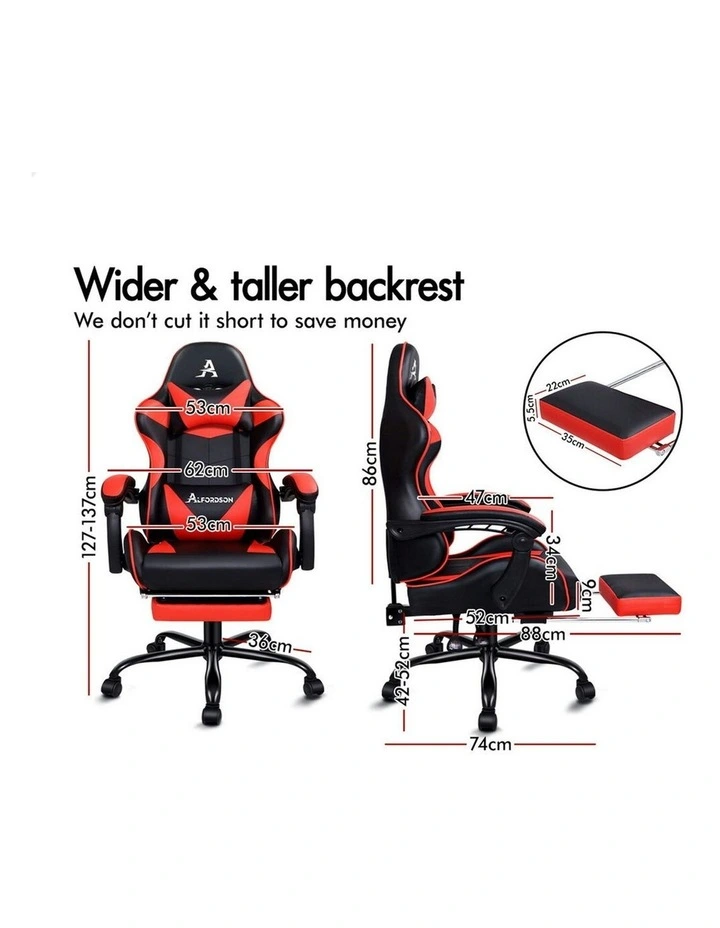 Gaming Chair with Lumbar Massage Office Chair in Black/Red image 6